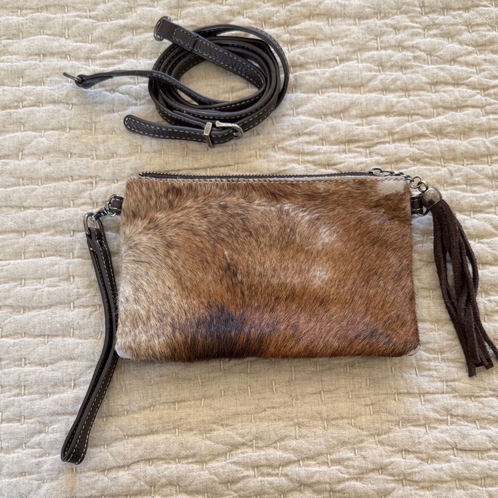 Montana West Hair-On Cowhide Leather Clutch/Crossbody - Brown